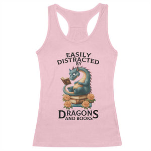 Easily Distracted By Dragon And Books Racerback Tank Top Cute Book Lover Gift TS12 Light Pink Print Your Wear