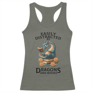 Easily Distracted By Dragon And Books Racerback Tank Top Cute Book Lover Gift TS12 Military Green Print Your Wear