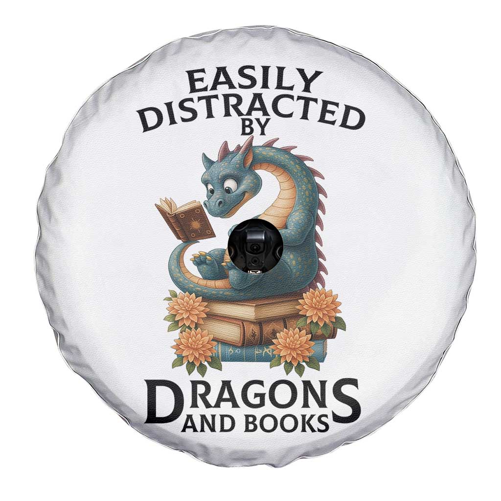 Easily Distracted By Dragon And Books Spare Tire Cover Cute Book Lover Gift TS12 Print Your Wear