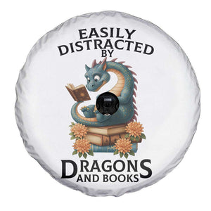 Easily Distracted By Dragon And Books Spare Tire Cover Cute Book Lover Gift TS12 Print Your Wear