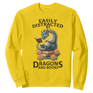 Easily Distracted By Dragon And Books Sweatshirt Cute Book Lover Gift TS12 Daisy Print Your Wear