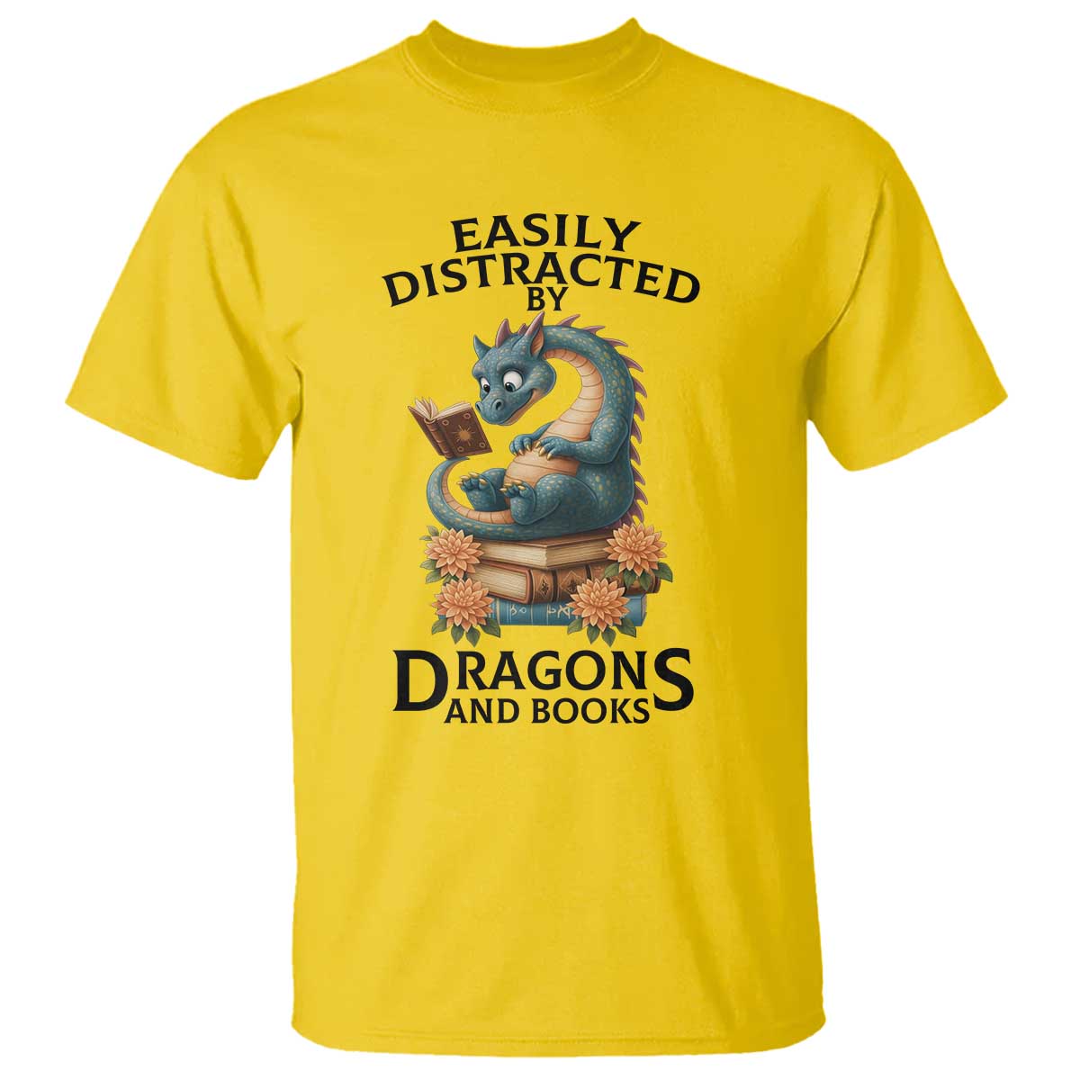 Easily Distracted By Dragon And Books T Shirt Cute Book Lover Gift TS12 Daisy Print Your Wear