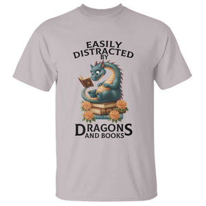 Easily Distracted By Dragon And Books T Shirt Cute Book Lover Gift TS12 Ice Gray Print Your Wear