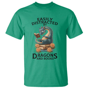Easily Distracted By Dragon And Books T Shirt Cute Book Lover Gift TS12 Irish Green Print Your Wear