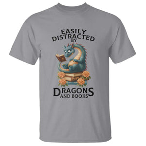 Easily Distracted By Dragon And Books T Shirt Cute Book Lover Gift TS12 Sport Gray Print Your Wear