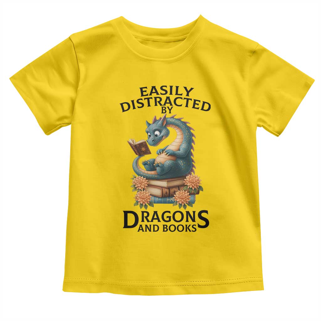 Easily Distracted By Dragon And Books Toddler T Shirt Cute Book Lover Gift TS12 Daisy Print Your Wear