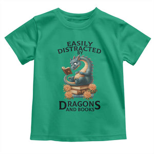 Easily Distracted By Dragon And Books Toddler T Shirt Cute Book Lover Gift TS12 Irish Green Print Your Wear