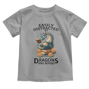 Easily Distracted By Dragon And Books Toddler T Shirt Cute Book Lover Gift TS12 Sport Gray Print Your Wear
