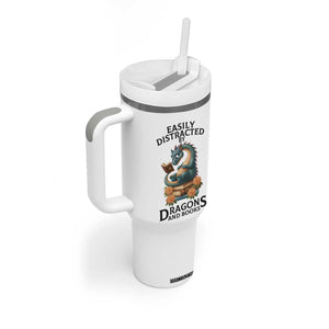 Easily Distracted By Dragon And Books Tumbler With Handle Cute Book Lover Gift TS12 Print Your Wear