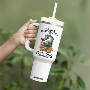 Easily Distracted By Dragon And Books Tumbler With Handle Cute Book Lover Gift TS12 Print Your Wear