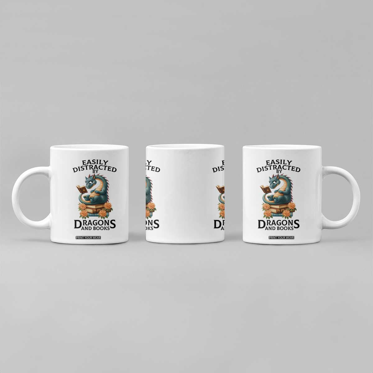 Easily Distracted By Dragon And Books Coffee Mug Cute Book Lover Gift TS12 Print Your Wear