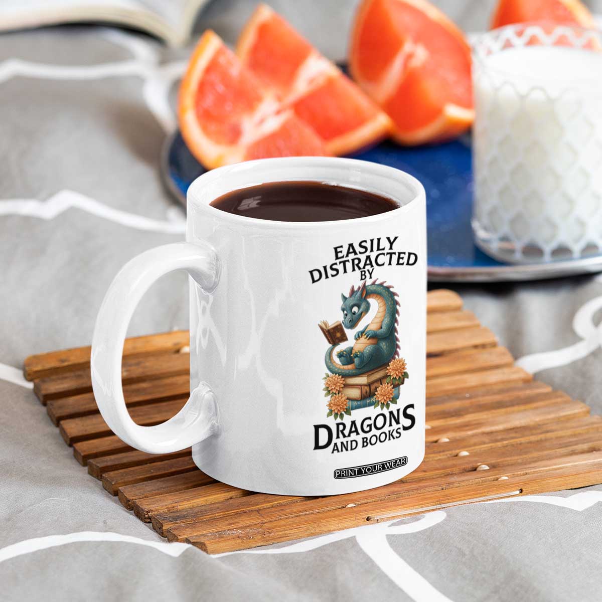 Easily Distracted By Dragon And Books Coffee Mug Cute Book Lover Gift TS12 Print Your Wear