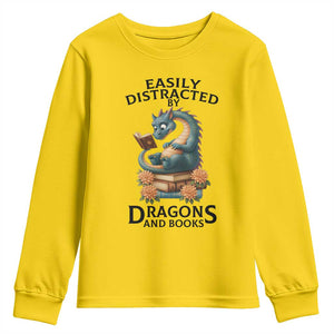 Easily Distracted By Dragon And Books Youth Sweatshirt Cute Book Lover Gift TS12 Daisy Print Your Wear