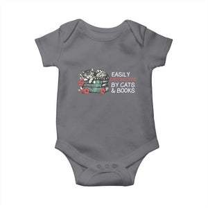 Easily Distracted By Cats And Books Baby Onesie Funny Book Lover Gift TS12 Charcoal Print Your Wear