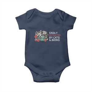 Easily Distracted By Cats And Books Baby Onesie Funny Book Lover Gift TS12 Navy Print Your Wear