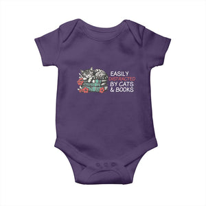 Easily Distracted By Cats And Books Baby Onesie Funny Book Lover Gift TS12 Purple Print Your Wear