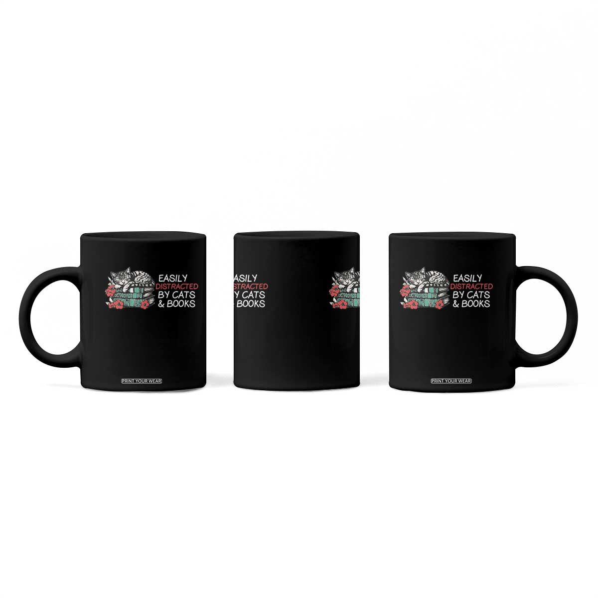 Easily Distracted By Cats And Books Coffee Mug Funny Book Lover Gift TS12 Print Your Wear