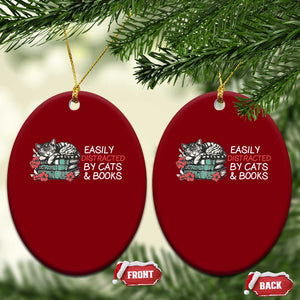 Easily Distracted By Cats And Books Ceramic Ornament Funny Book Lover Gift TS12 Print Your Wear