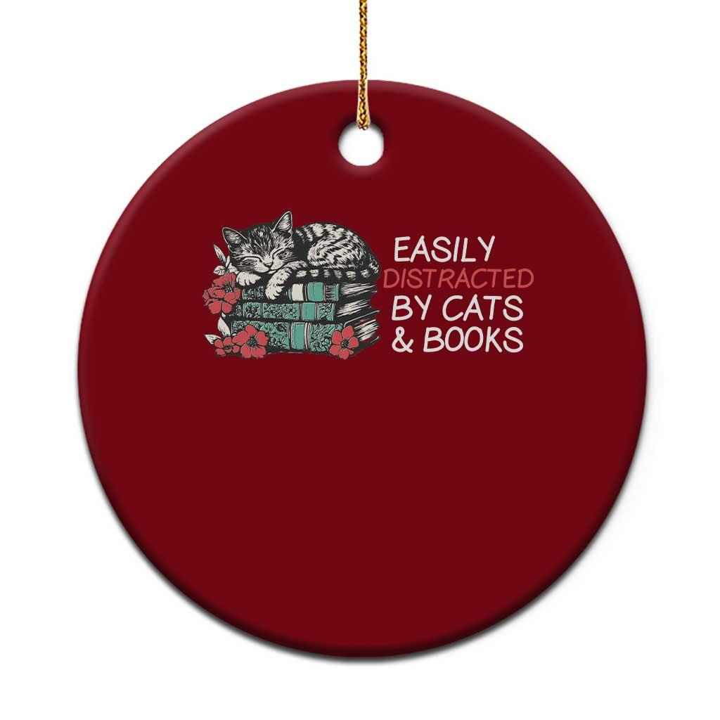 Easily Distracted By Cats And Books Ceramic Ornament Funny Book Lover Gift TS12 1pc Red Print Your Wear
