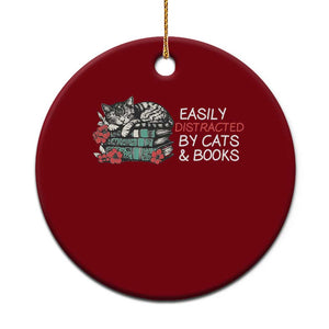 Easily Distracted By Cats And Books Ceramic Ornament Funny Book Lover Gift TS12 1pc Red Print Your Wear