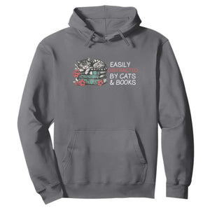 Easily Distracted By Cats And Books Hoodie Funny Book Lover Gift TS12 Charcoal Print Your Wear