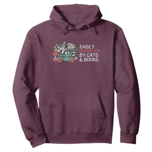 Easily Distracted By Cats And Books Hoodie Funny Book Lover Gift TS12 Maroon Print Your Wear