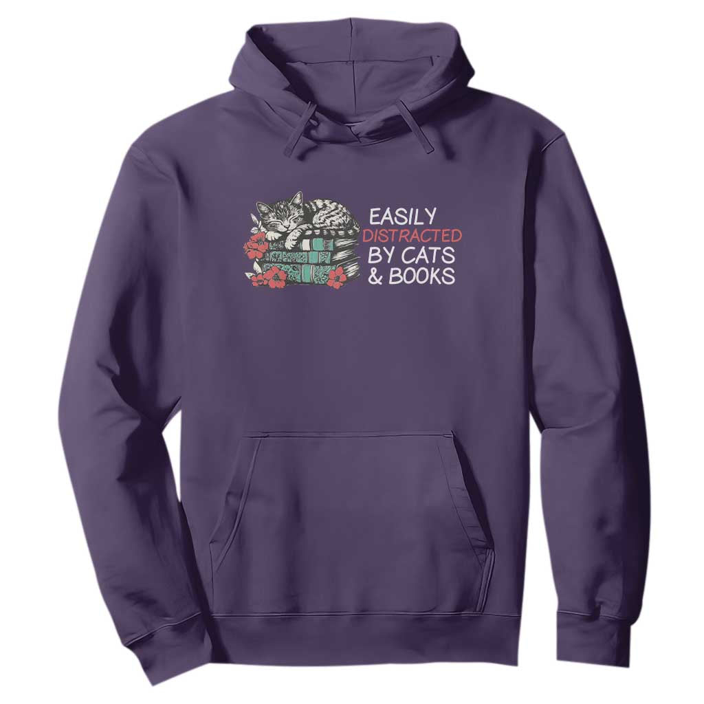 Easily Distracted By Cats And Books Hoodie Funny Book Lover Gift TS12 Purple Print Your Wear