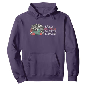 Easily Distracted By Cats And Books Hoodie Funny Book Lover Gift TS12 Purple Print Your Wear