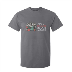 Easily Distracted By Cats And Books T Shirt For Kid Funny Book Lover Gift TS12 Charcoal Print Your Wear