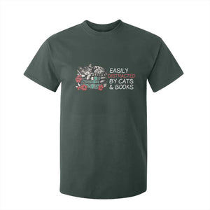 Easily Distracted By Cats And Books T Shirt For Kid Funny Book Lover Gift TS12 Dark Forest Green Print Your Wear