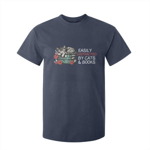 Easily Distracted By Cats And Books T Shirt For Kid Funny Book Lover Gift TS12 Navy Print Your Wear