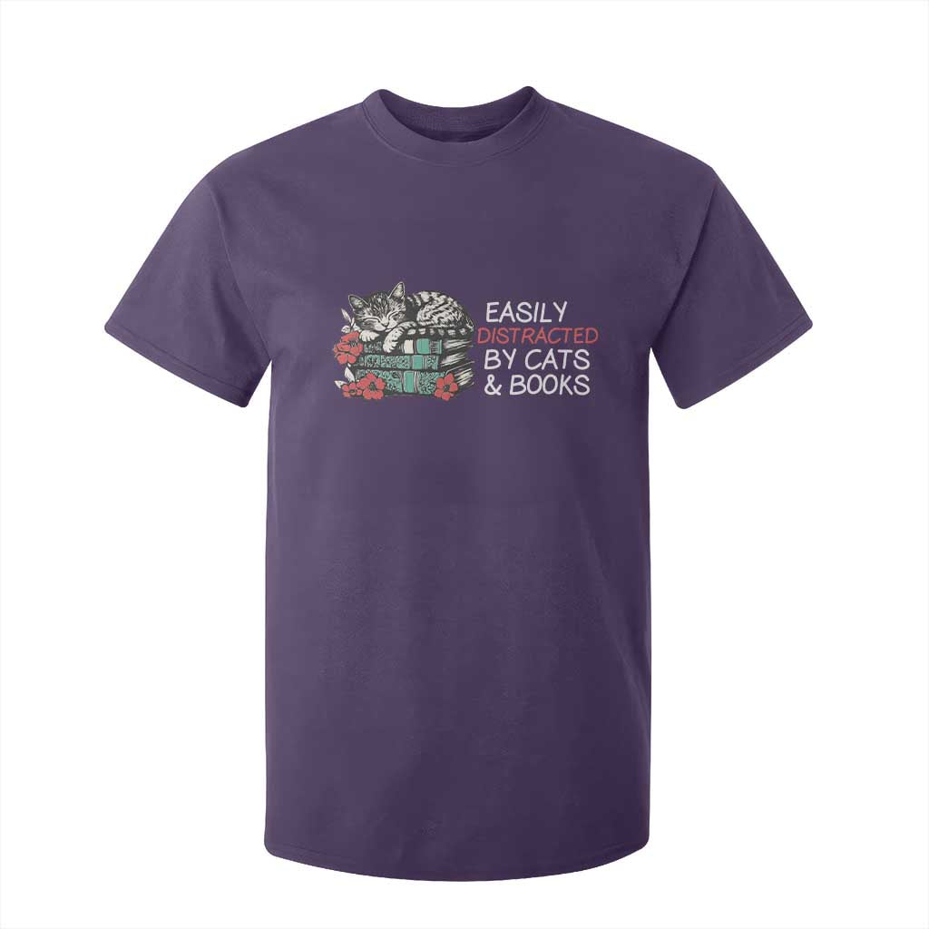 Easily Distracted By Cats And Books T Shirt For Kid Funny Book Lover Gift TS12 Purple Print Your Wear