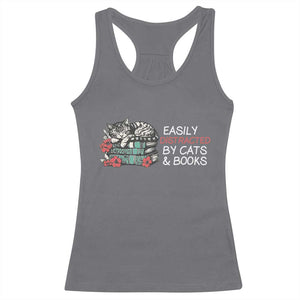 Easily Distracted By Cats And Books Racerback Tank Top Funny Book Lover Gift TS12 Charcoal Print Your Wear