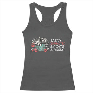 Easily Distracted By Cats And Books Racerback Tank Top Funny Book Lover Gift TS12 Dark Heather Print Your Wear