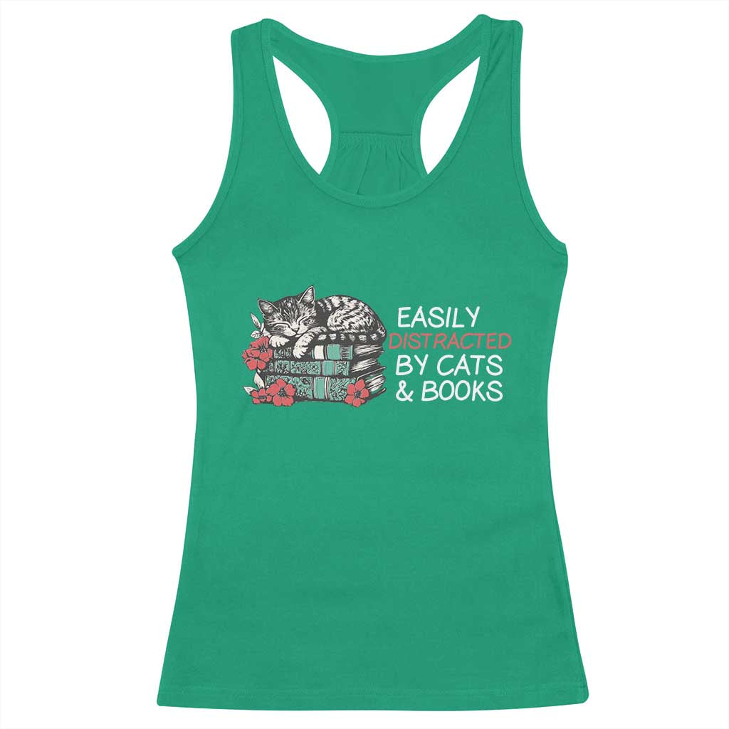 Easily Distracted By Cats And Books Racerback Tank Top Funny Book Lover Gift TS12 Irish Green Print Your Wear