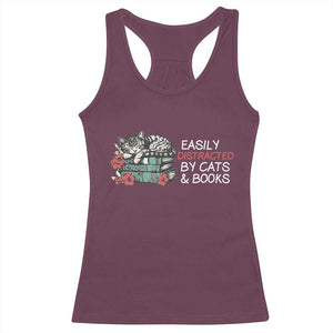 Easily Distracted By Cats And Books Racerback Tank Top Funny Book Lover Gift TS12 Maroon Print Your Wear