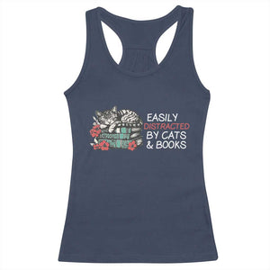 Easily Distracted By Cats And Books Racerback Tank Top Funny Book Lover Gift TS12 Navy Print Your Wear