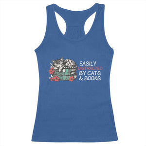 Easily Distracted By Cats And Books Racerback Tank Top Funny Book Lover Gift TS12 Royal Blue Print Your Wear