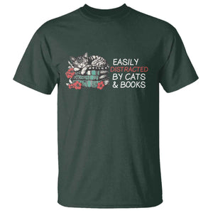 Easily Distracted By Cats And Books T Shirt Funny Book Lover Gift TS12 Dark Forest Green Print Your Wear