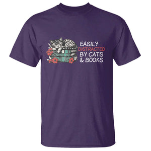 Easily Distracted By Cats And Books T Shirt Funny Book Lover Gift TS12 Purple Print Your Wear