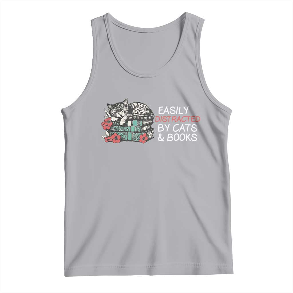 Easily Distracted By Cats And Books Tank Top Funny Book Lover Gift TS12 Athletic Heather Print Your Wear