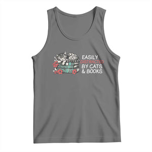 Easily Distracted By Cats And Books Tank Top Funny Book Lover Gift TS12 Black Heather Print Your Wear