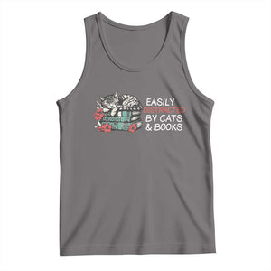 Easily Distracted By Cats And Books Tank Top Funny Book Lover Gift TS12 Deep Heather Print Your Wear