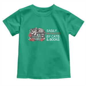 Easily Distracted By Cats And Books Toddler T Shirt Funny Book Lover Gift TS12 Irish Green Print Your Wear