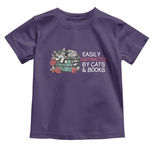 Easily Distracted By Cats And Books Toddler T Shirt Funny Book Lover Gift TS12 Purple Print Your Wear