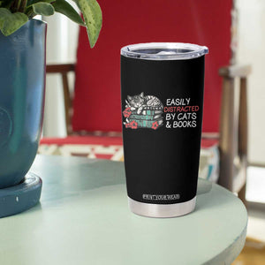Easily Distracted By Cats And Books Tumbler Cup Funny Book Lover Gift TS12 Print Your Wear