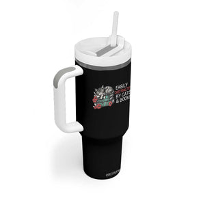Easily Distracted By Cats And Books Tumbler With Handle Funny Book Lover Gift TS12 Print Your Wear