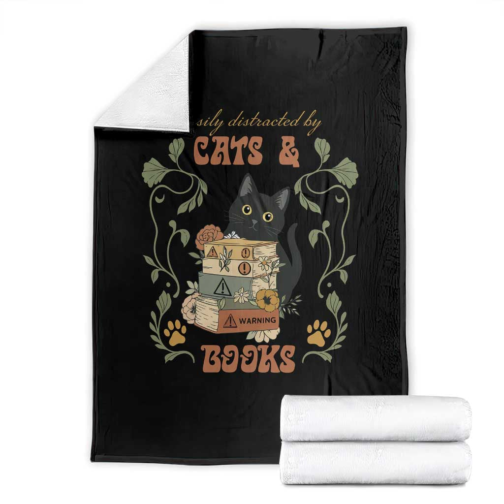 Cute Bookworm Gift Throw Blanket Easily Distracted By Cats And Books TS12 Black Print Your Wear
