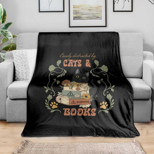 Cute Bookworm Gift Throw Blanket Easily Distracted By Cats And Books TS12 Print Your Wear