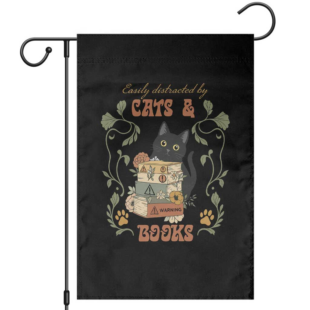 Cute Bookworm Gift Garden Flag Easily Distracted By Cats And Books TS12 Black Print Your Wear